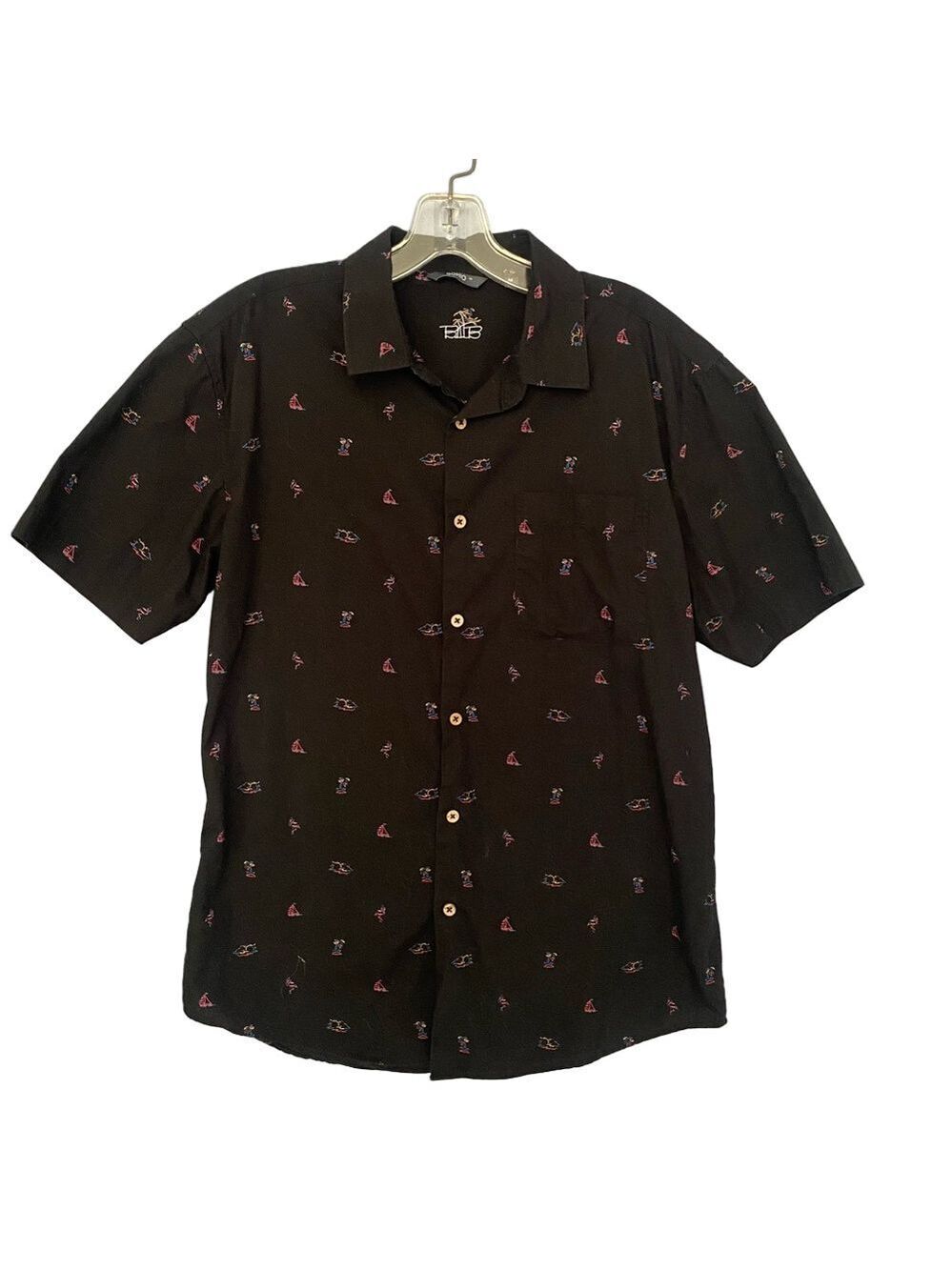 Men’s short sleeve Black Shirt with Palm Trees & Sailboats | Size Medium Bohio